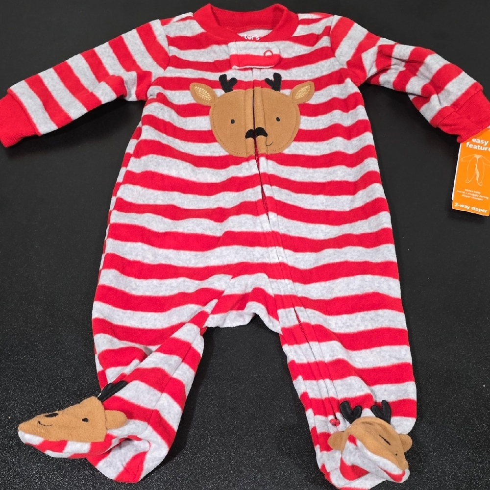 Carter's Just One You Striped Reindeer Fleece Sleeper